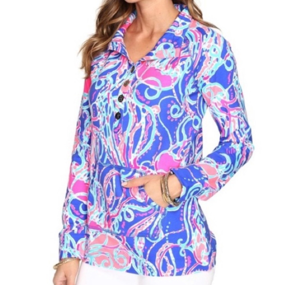 Lilly Pulitzer Jellies be Jammin Neon Pop Up Print Captain Popover Pullover S